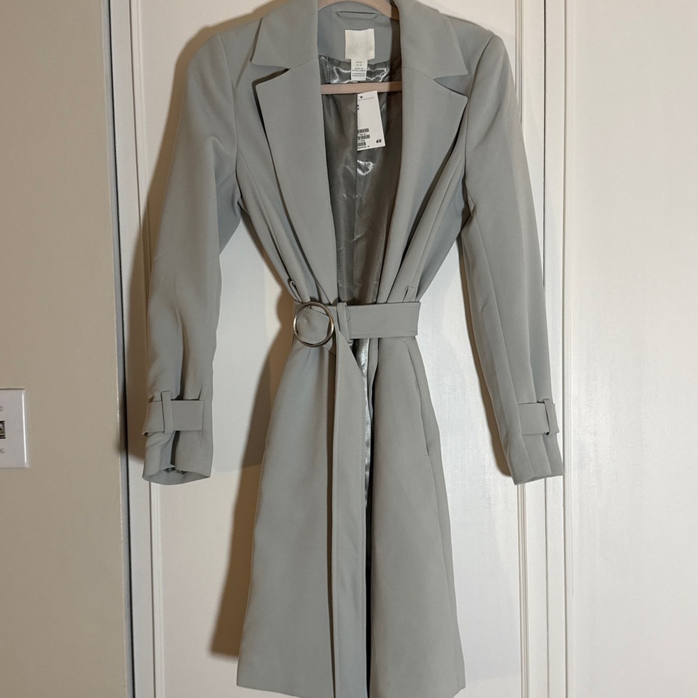 Elegant Gray blue Women's Trench Coat